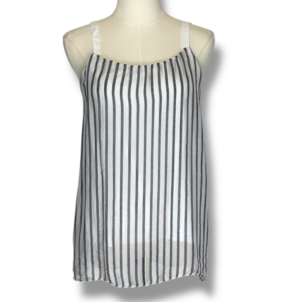 Bellumbra Top Silk Viscose Navy Blue Stripes White Nautical Tank Size Small NWT‎
